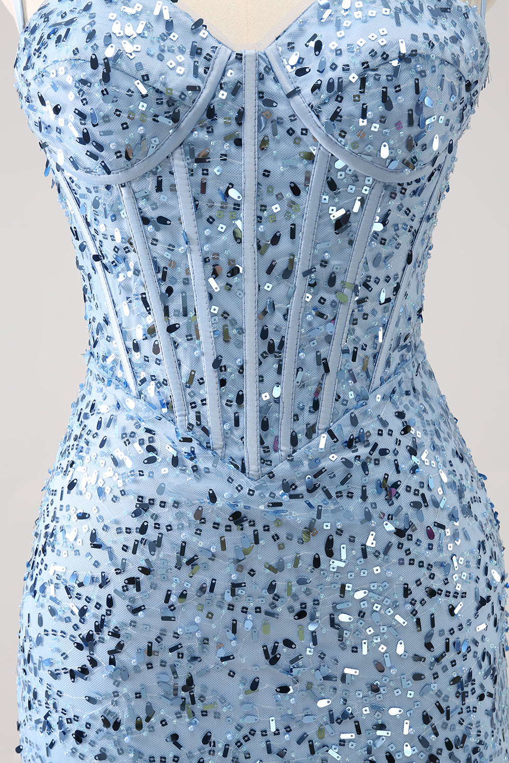 Sparkly Blue Sequins Corset Tight Short Homecoming Dress