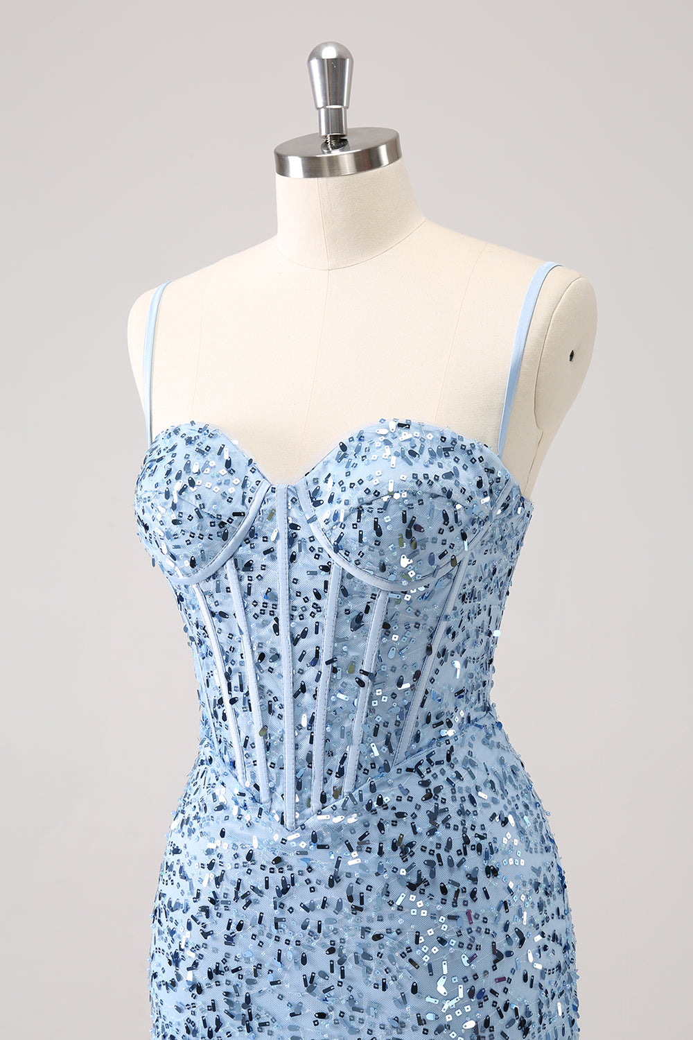 Sparkly Blue Sequins Corset Tight Short Homecoming Dress