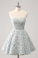 A Line Grey Green Strapless Corset Short Homecoming Dress