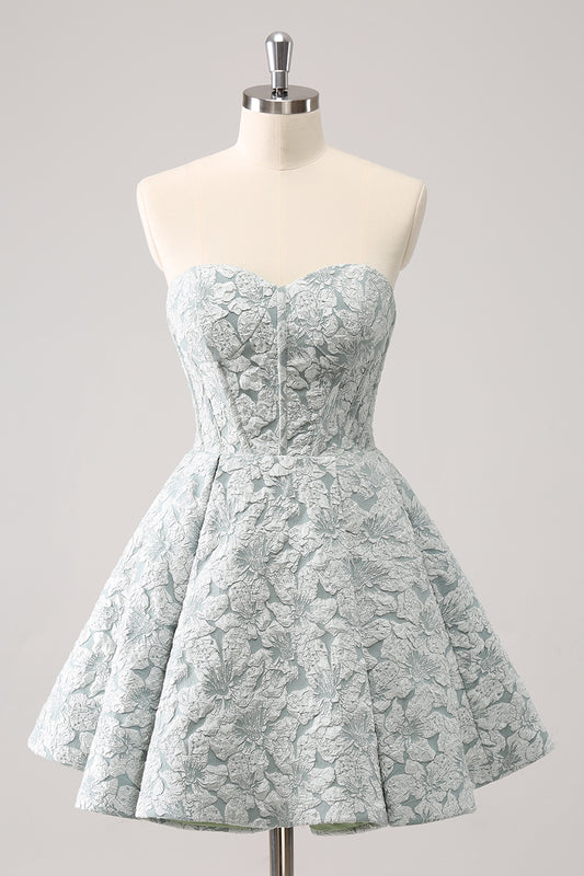 Cute Grey Green Corset A Line Short Homecoming Dress