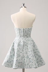 A Line Grey Green Strapless Corset Short Homecoming Dress