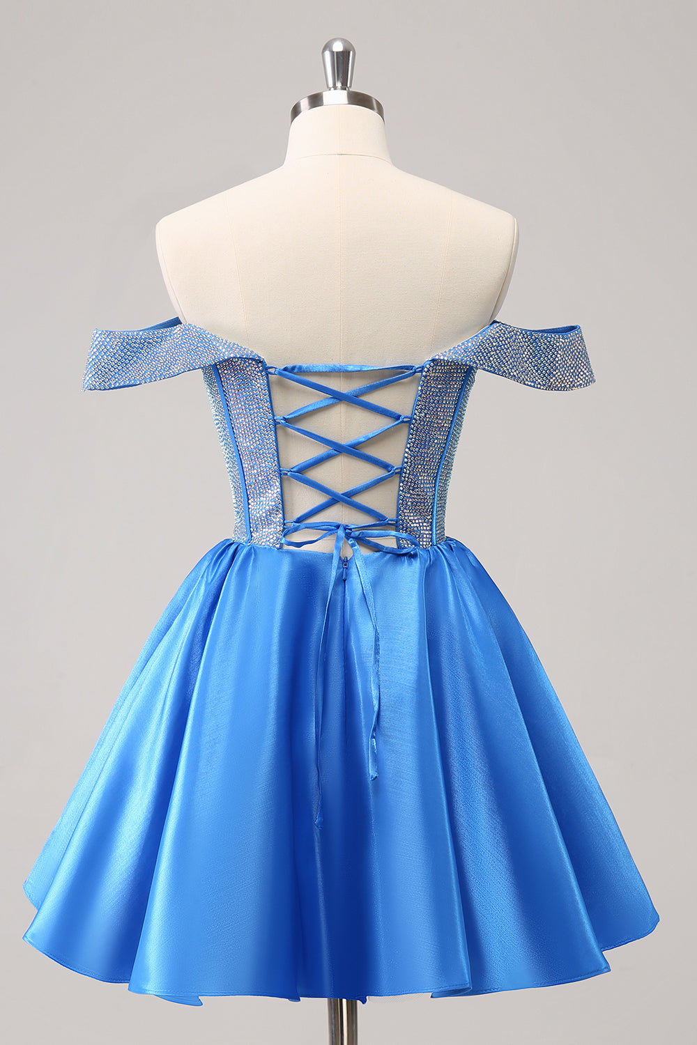 Sparkly Blue Off The Shoulder Corset A Line Short Homecoming Dress