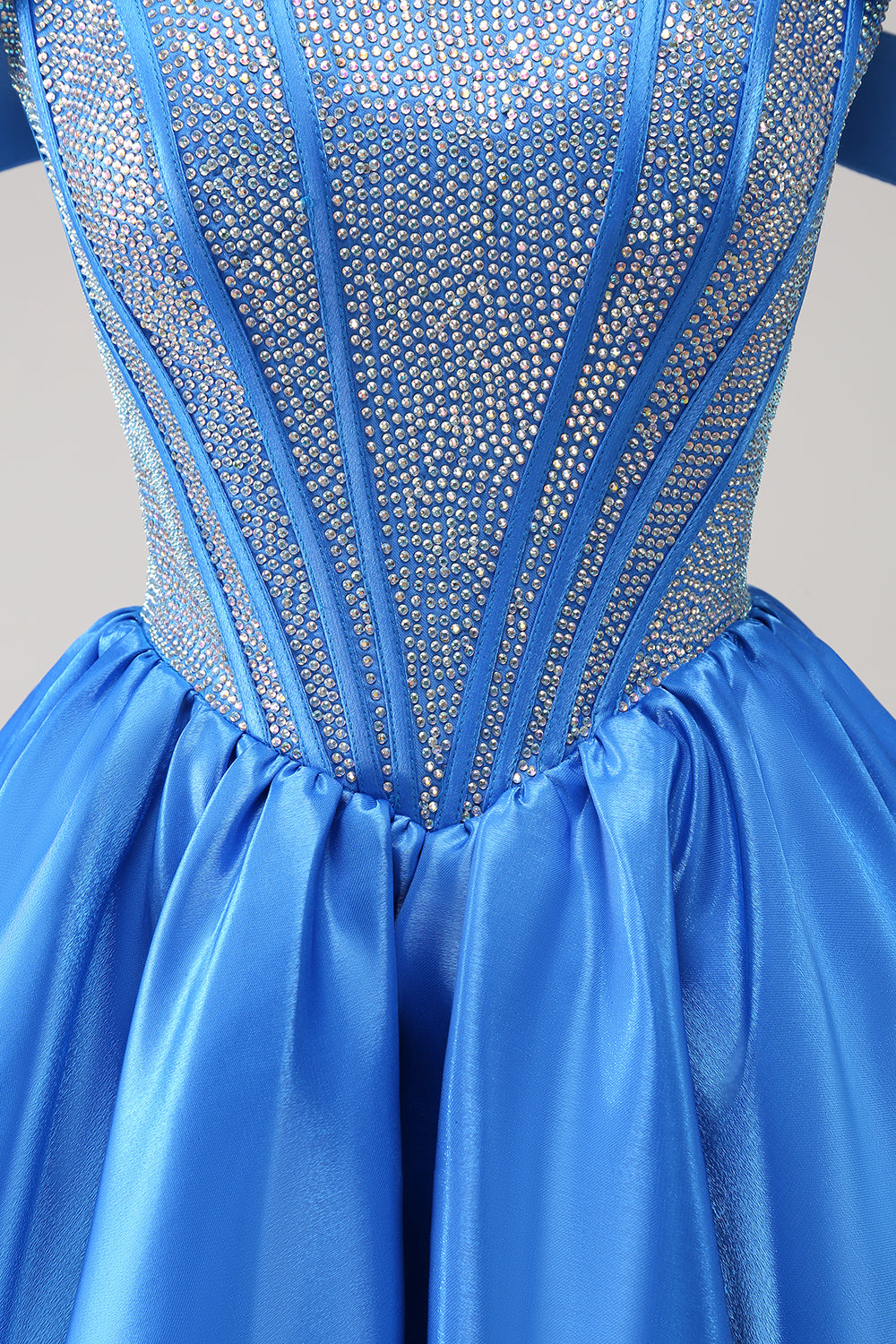 Sparkly Blue Off The Shoulder Corset A Line Short Homecoming Dress