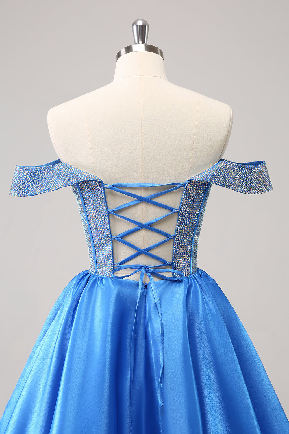 Sparkly Blue Off The Shoulder Corset A Line Short Homecoming Dress