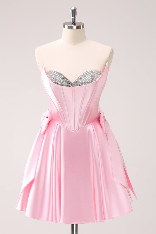 Sparkly Pink Corset Sweetheart A Line Short Homecoming Dress