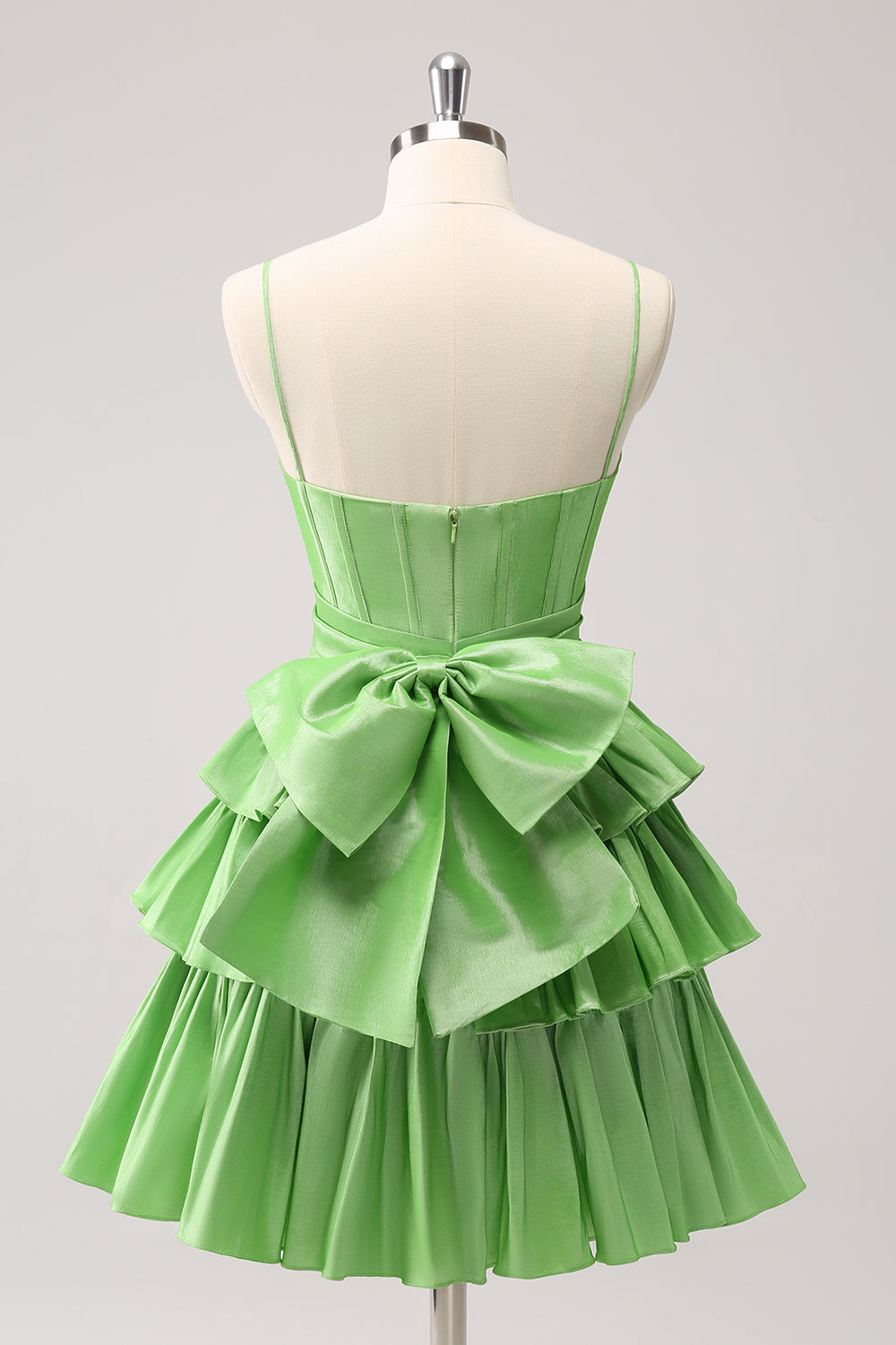 Green A Line Tiered Short Homecoming Dress With Bow