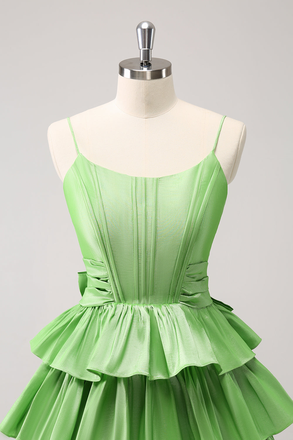 Green A Line Tiered Short Homecoming Dress With Bow