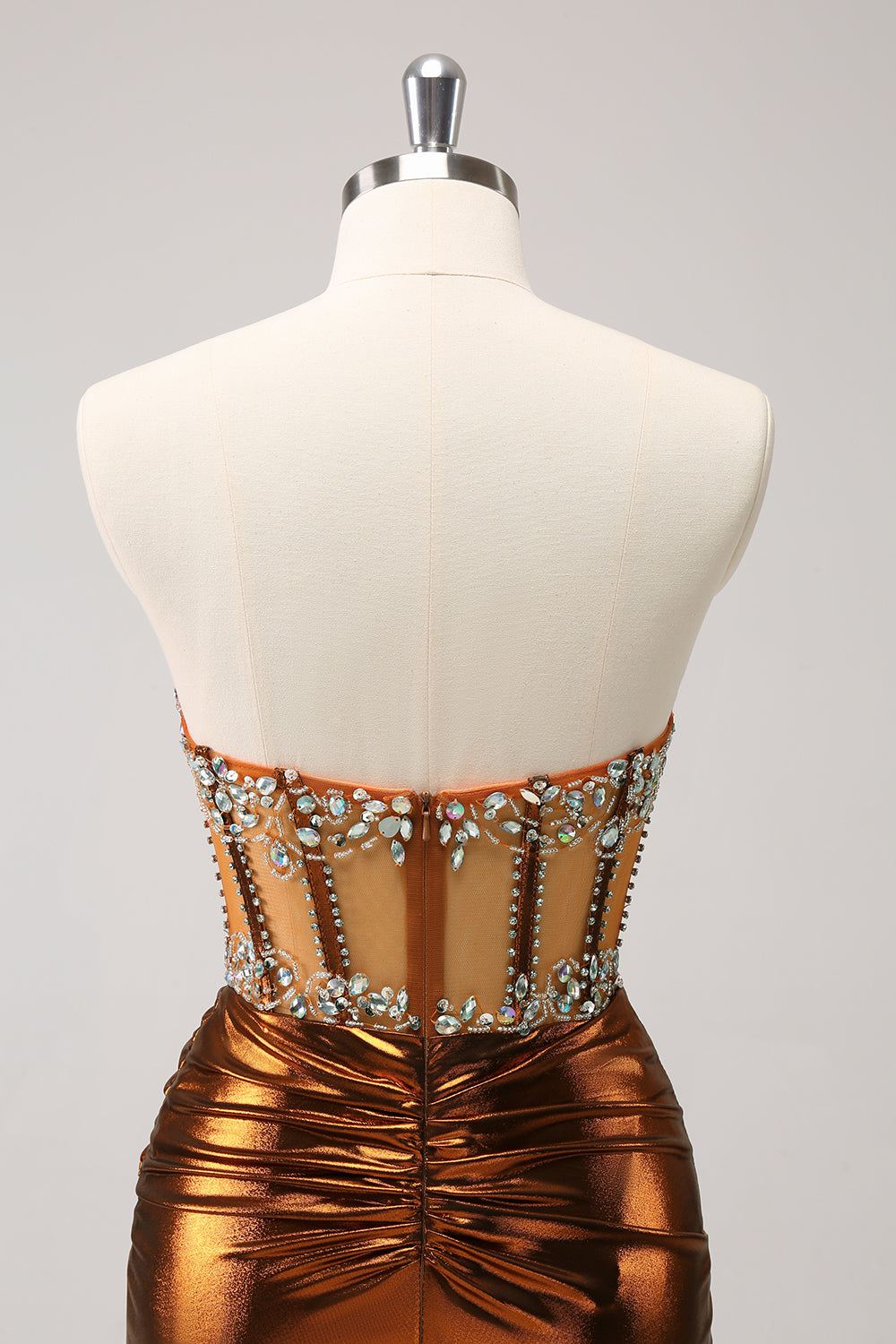 Sparkly Copper Strapless Beaed Tight Short Homecoming Dress