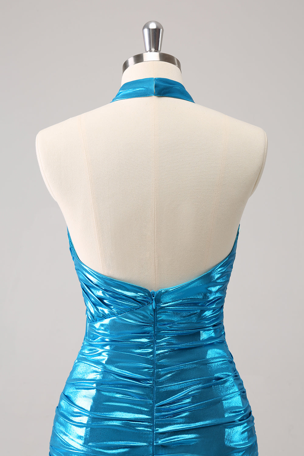 Blue Halter Backless Tight Short Homecoming Dress