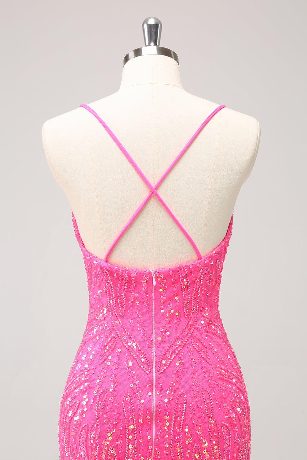 Sparkly Hot Pink Sequins Spaghetti Straps Tight Short Homecoming Dress With Fringes