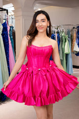 Sparkly Fuchsia Strapless Corset Short Homecoming Dress With Bow