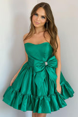 A Line Fuchsia Strapless Tiered Short Homecoming Dress with Bow