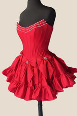 A Line Red Strapless Corset Short Homecoming Dress With Bows