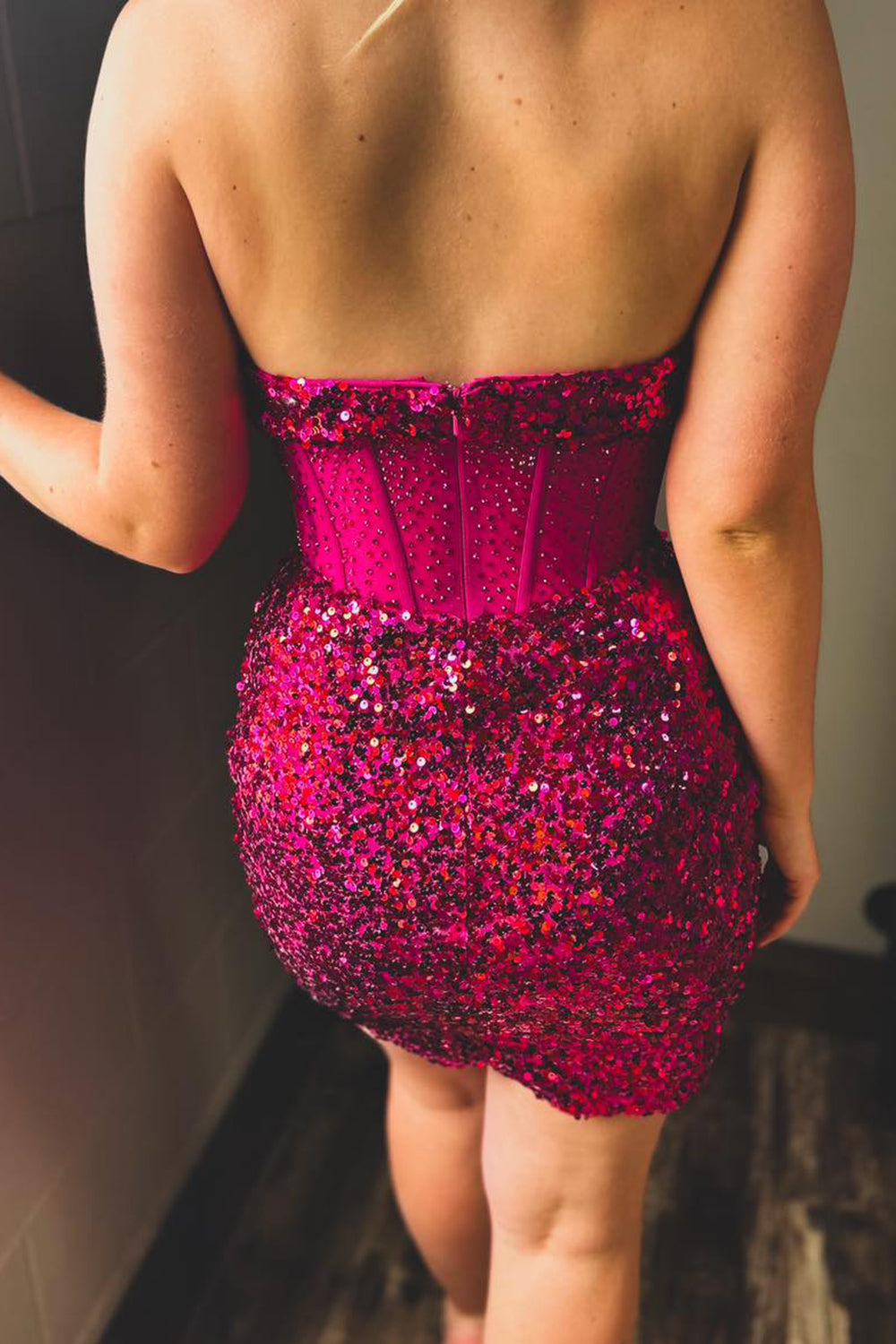 Sparkly Fuchsia Sweetheart Corset Tight Short Homecoming Dress