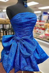 Blue Strapless Corset A Line Short Homecoming Dress With Bow