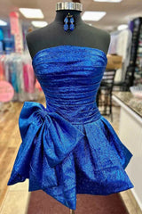 Blue Strapless Corset A Line Short Homecoming Dress With Bow