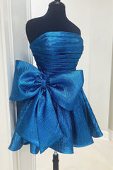 Blue Strapless Corset A Line Short Homecoming Dress With Bow