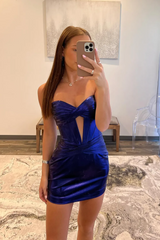 Blue Corset Keyhole Tight Short Homecoming Dress with Ruffles