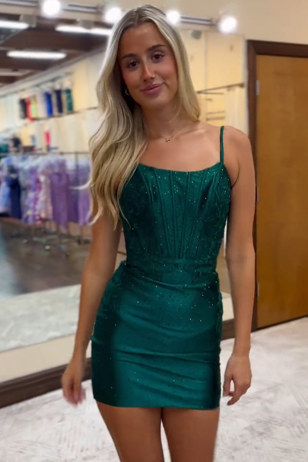 Sparkly Dark Green Bodycon Corset Tight Short Homecoming Dress