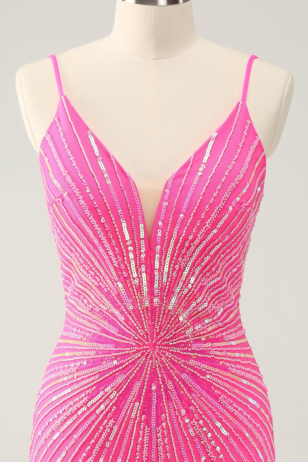 Sparkly Sequins Fuchsia Spaghetti Straps Tight Short Homecoming Dress