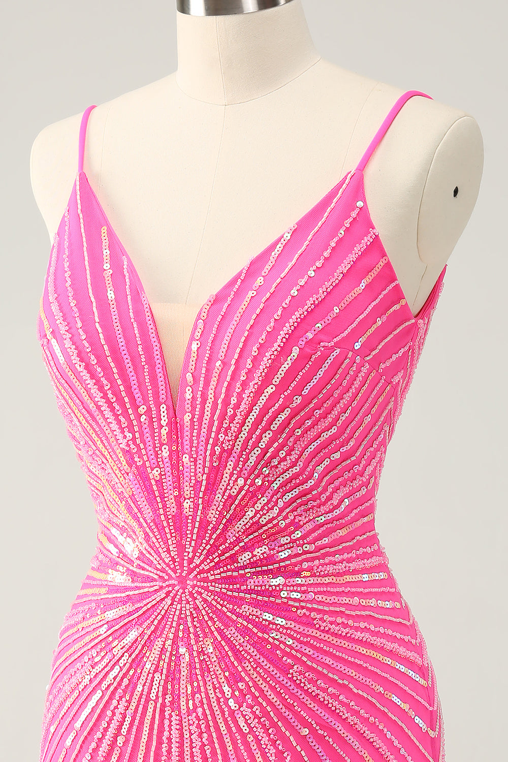 Sparkly Fuchsia Spaghetti Straps Tight Short Homecoming Dress with Sequins 