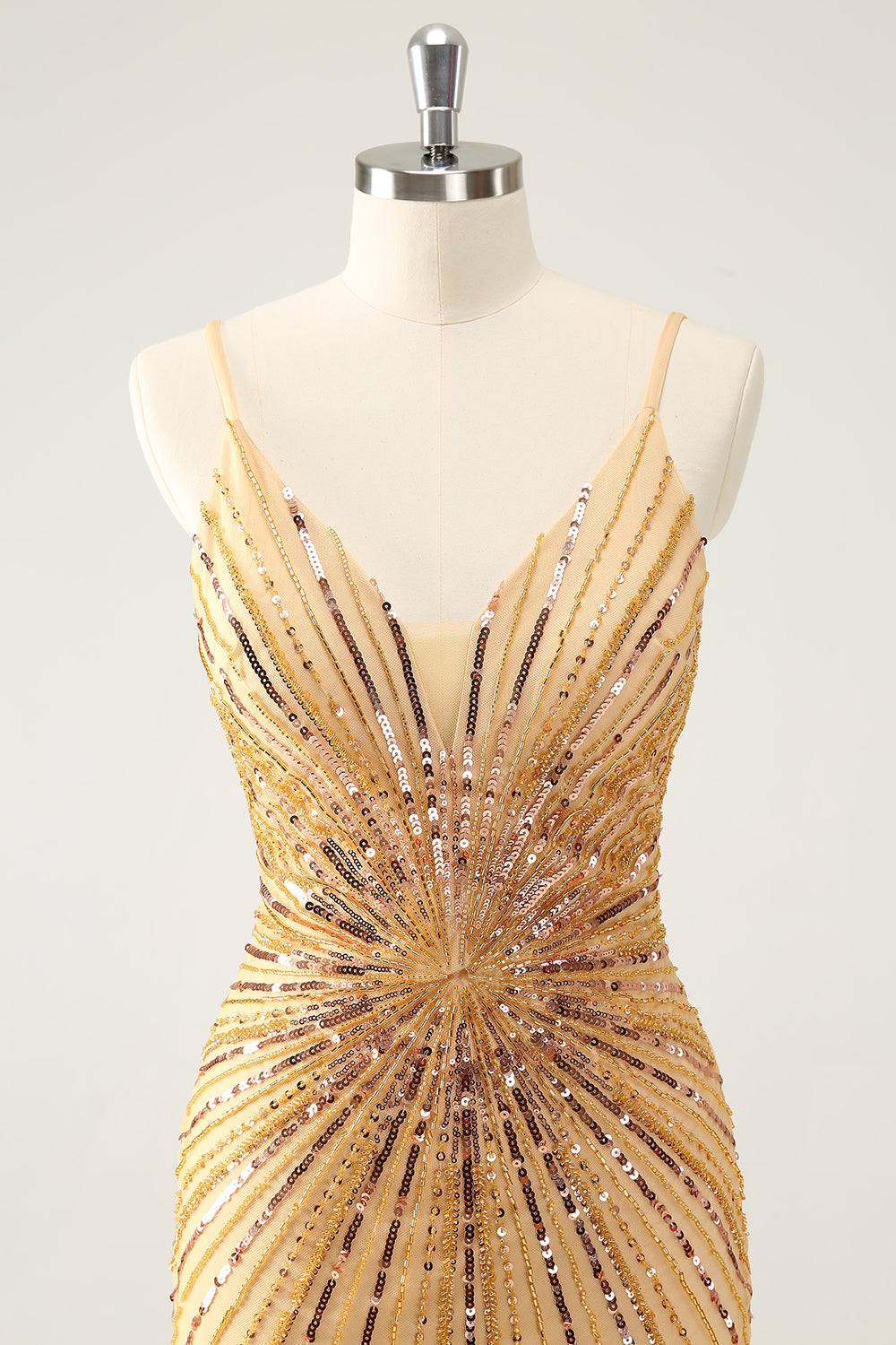 Sparkly Golden Sequins Spaghetti Straps Tight Short Homecoming Dress