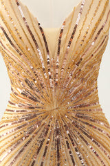 Sparkly Golden Sequins Spaghetti Straps Tight Short Homecoming Dress