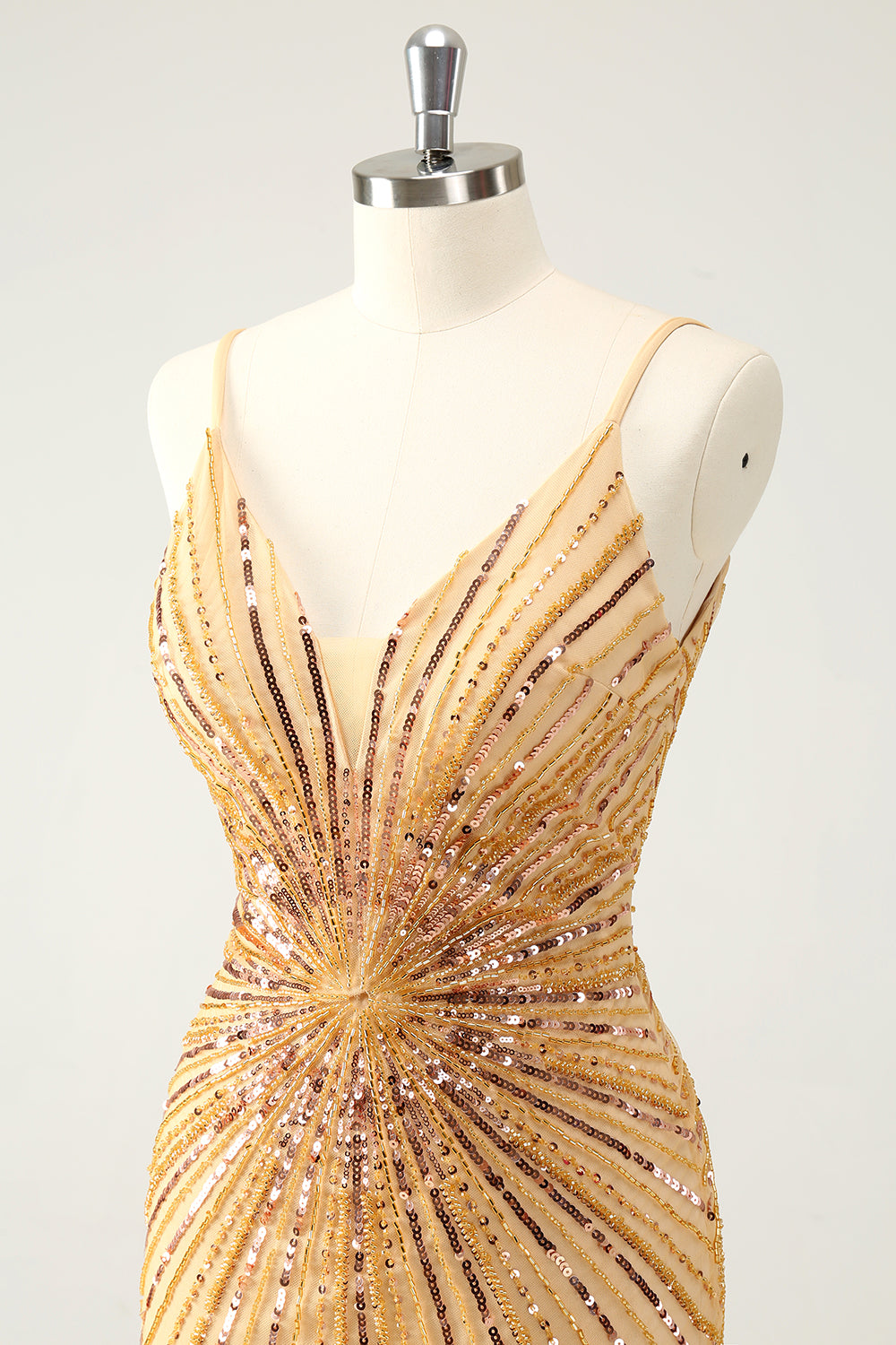 Sparkly Golden Sequins Spaghetti Straps Tight Short Homecoming Dress