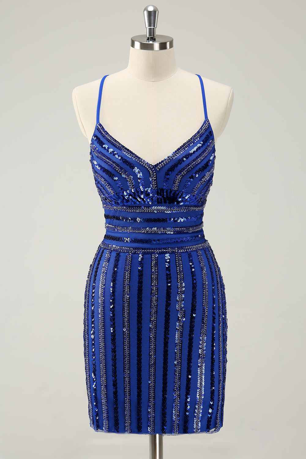 Spaghetti Straps Royal Blue Tight Short Homecoming Dress with Sequins