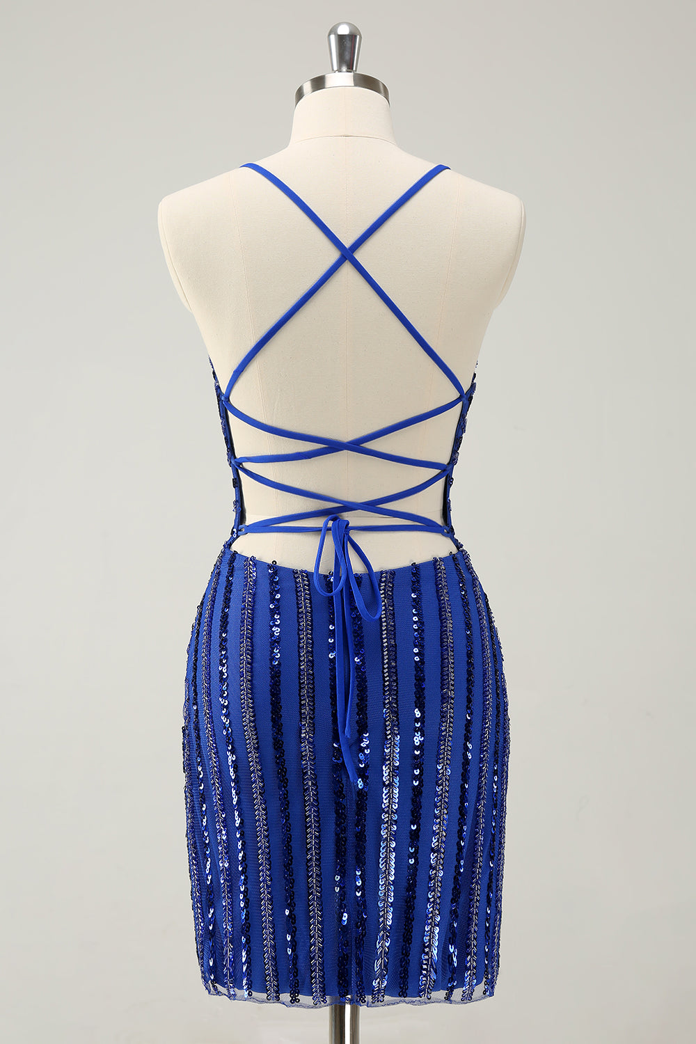 Spaghetti Straps Royal Blue Tight Short Homecoming Dress with Sequins