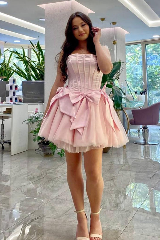 Pink A Line Sweetheart Corset Short Homecoming Dress