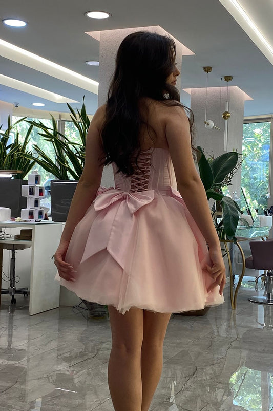 Pink A Line Sweetheart Corset Short Homecoming Dress