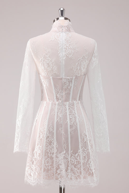 White Long Sleeves Corset Short Homecoming Dress With Lace