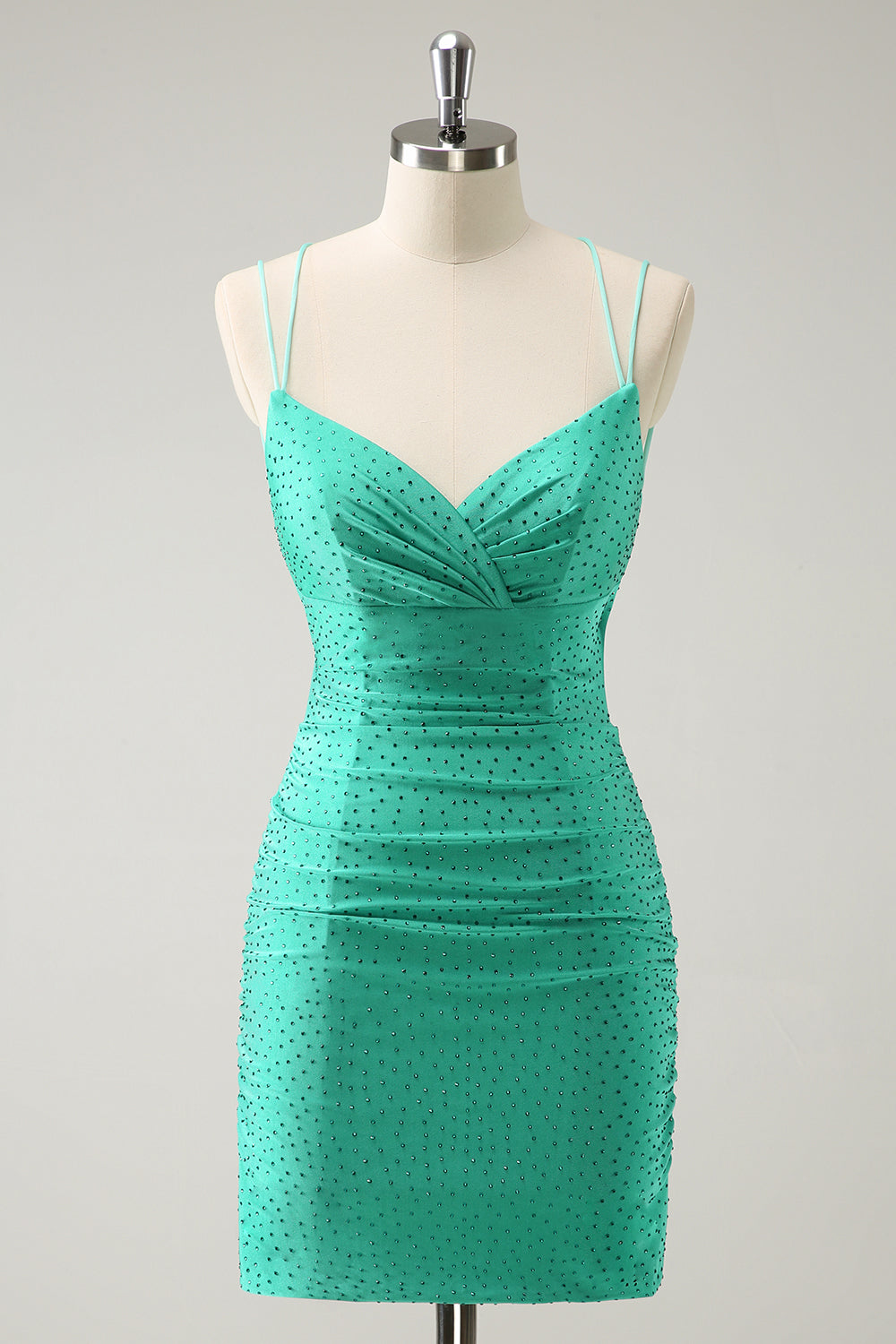 Sparkly Green Beaded Spaghetti Straps Tight Short Homecoming Dress