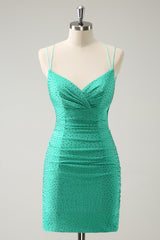 Sparkly Spaghetti Straps Green Tight Short Homecoming Dress