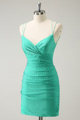 Sparkly Spaghetti Straps Green Tight Short Homecoming Dress