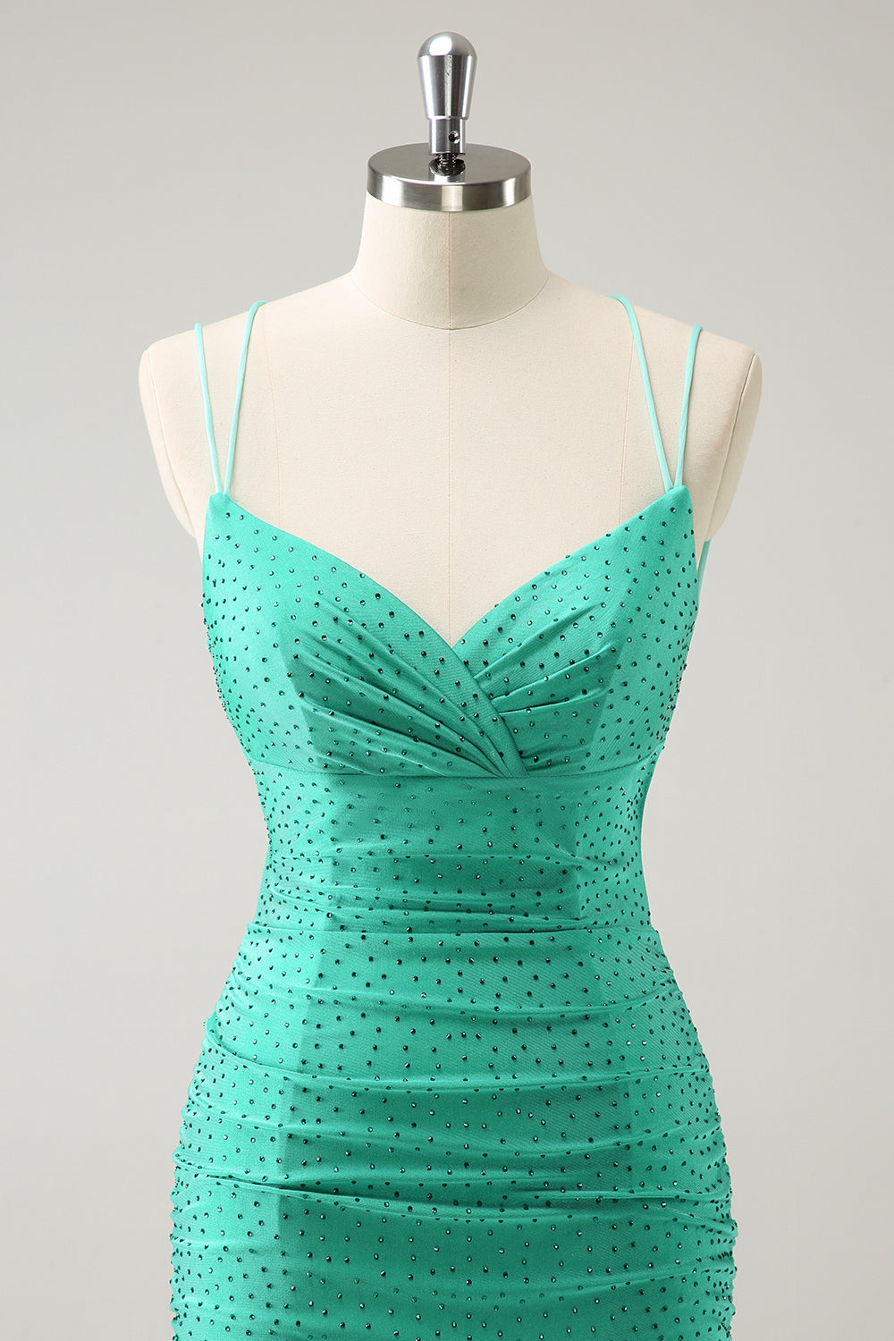 Sparkly Green Beaded Spaghetti Straps Tight Short Homecoming Dress