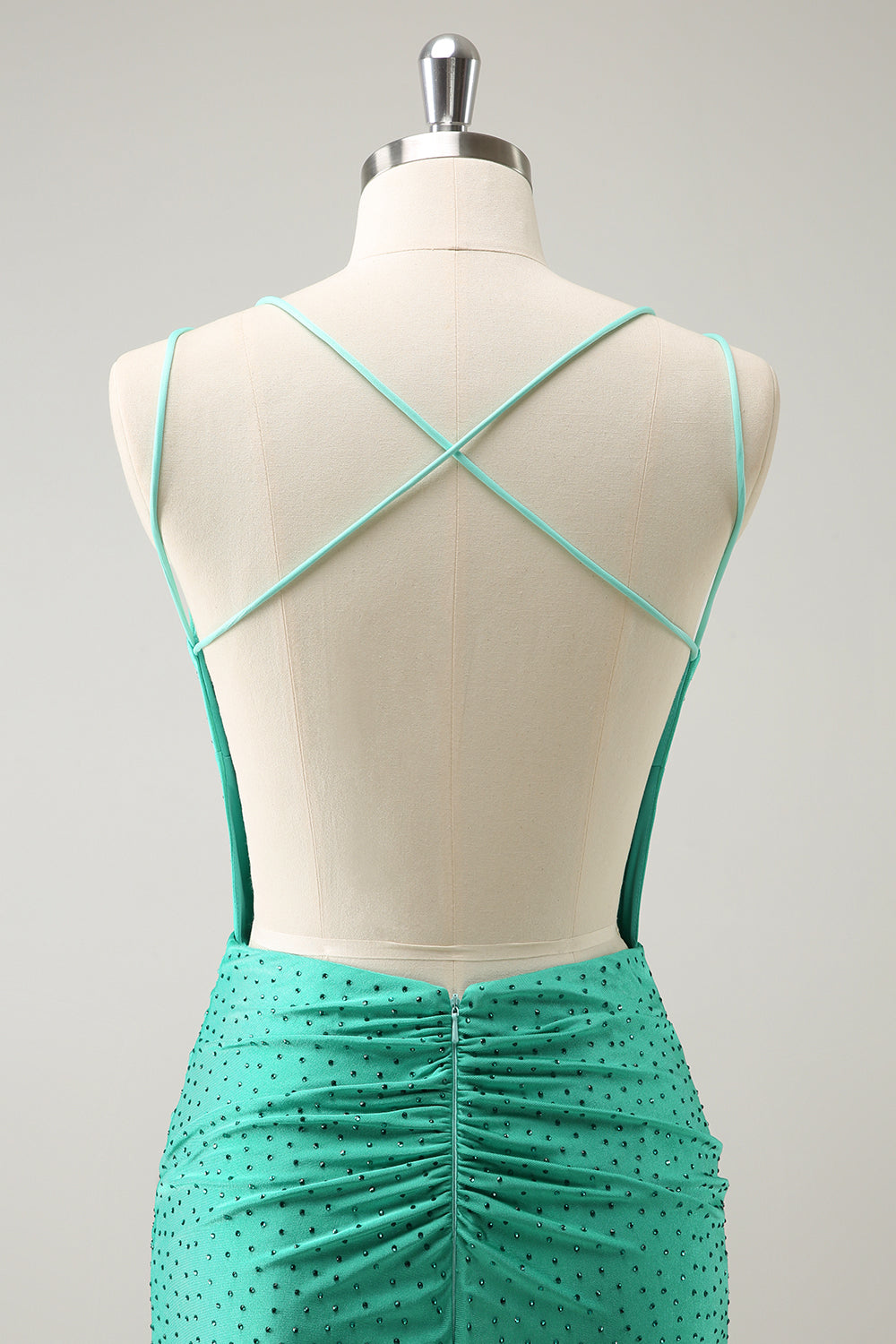 Sparkly Green Beaded Spaghetti Straps Tight Short Homecoming Dress