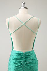 Sparkly Spaghetti Straps Green Tight Short Homecoming Dress