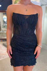 Sparkly Blue Strapless Corset Tight Short Homecoming Dress