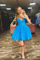 Blue Sparkly A Line Corset Short Homecoming Dress