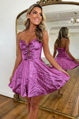 Fuchsia Strapless A Line Short Homecoming Dress with Pockets