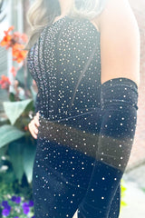 Sparkly Black Beaded Corset Tight Short Homecoming Dress With Detachable Sleeves