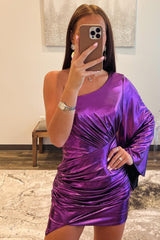 Purple One Shoulder Tiered Tight Short Homecoming Dress