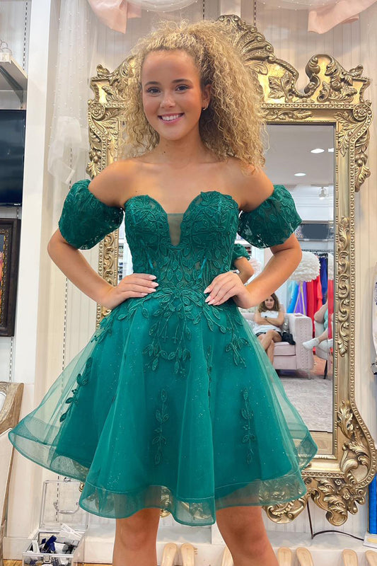 Green Strapless A Line Embroidered Short Homecoming Dress