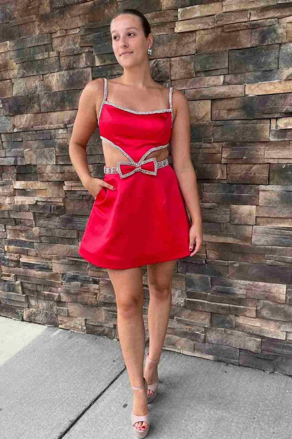 Sparkly Fuchsia Beaded A-Line Short Homecoming Dress with Bows