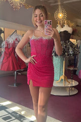 Sparkly Red Corset Tight Short Homecoming Dress with Beadings