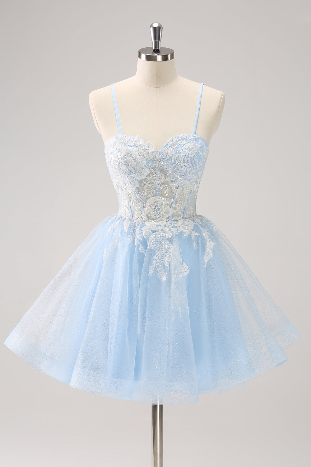 Blue Sparkly Corset A Line Short Homecoming Dress with Lace