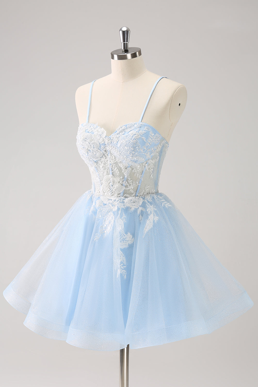 Blue Sparkly Corset A Line Short Homecoming Dress with Lace