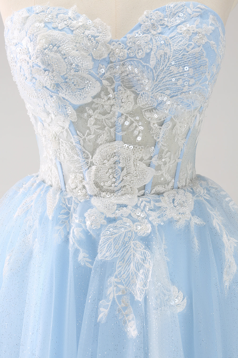 Blue Sparkly Corset A Line Short Homecoming Dress with Lace